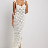 2025 Summer New Holiday Style Knitted Dress Women's Sling Skirt Side Open-Back Hollow Pattern Knitted Skirt
