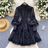 French Court Lantern Sleeve Dress Girl Spring Hook Flower Embroidery Design Famous Light Luxury Royal Sister Temperament Dress