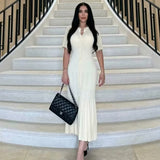 Women's Clothing Exploding Fashion Simple Solid Color Button Short Sleeves Knitted Dress