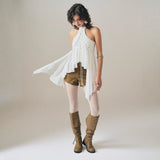 2025 Summer Fashion New Women's Personality Hottie Street Pat Rounded Sleeveless Tie With Irregular Design Vest Woman