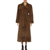 Explosion 2025 Autumn And Winter Women's Brown Ion Belt With Long Coat Retro Temperament Elegant