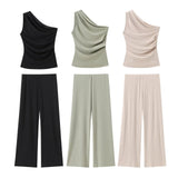 Summer New Ribs Asymmetrical Neck Cover Stomach Sleeveless Vest Topess