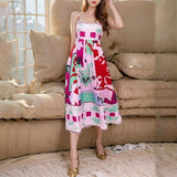 Spring 2025 Women's New Temperament Elegant High-Waist Print Slings Casual Fashion Dress