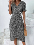 A Large Number Of New 2025 Summer Hot Sales Geometric Collage Bubble Sleeve Irregular Pendulum Dress