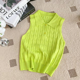 Korean Chic Summer French Niche Polo Collar Sleeveless Knitted Top Girl Slime With Solid Color Vest