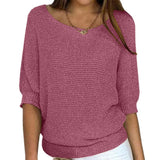 Spring New Solid Color Round Knit Shirt Women Commuting Elegant Seven-Sleeve Top Air-Conditioning Shirt