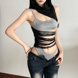 2025 Spring And Summer New Women's High-Collar Design Irregular Sleeveless Vest Hot Girl Hollow Sexy Sweating
