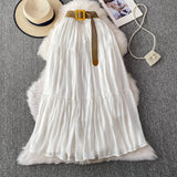 White Half-Dress Women's Dress 2025 Summer Small Medium Long Leisure High-Rise Thin Thong Ponve Cake Skirt