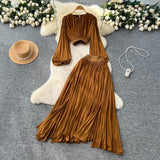 French Wear With A Female Autumn Temperament Short Lantern Sleeve Shirt High Waist Hanging Feeling Open Skirt Two Sets