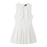 Wave Wide Swing Bow Tie With Hollow Short Vest Dress Summer Sleeveless Body Dress