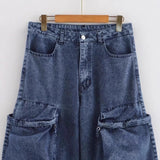 Women's Loose Jeans 2025 Spring French Retro Casual Multi-Pocket High-Waisted Trousers