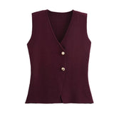 Spring And Summer New Women's Gold Button Knitted Vest + Half-Dress Fashion Set