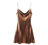 Women's Clothing 2025 Winter New Fashion Banquet Bright Metal Collar Short Sling Dress