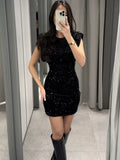 2025 Women's Beads Dress Dress Sleeveless Party With Cushioned Shoulder Mini Dress Y2K