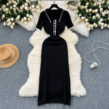 High-End Feel Dress Women 2025 New Design Color Short-Sleeved Polo Collar Knitted Ass Skirt