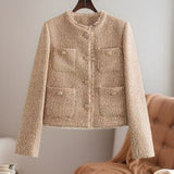 Autumn New Women's Coarse-Spinning Pure Color Casual Coat Short Coat Women