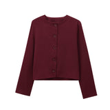 Women's Solid Color Coat 2025 Spring Commuter Leisure Buckle Dress Short Long-Sleeved Round-Neck Suit