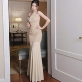Fashion 2025 Summer New Women's High-End Feeled Sideline Collar Long Dress