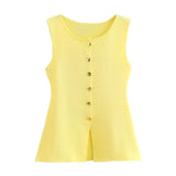 92 Gold Knitted Vest Shirt 10 Women's 041 Simple Single Buckle Fashion
