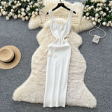 Women's Dress 2025 Summer Pure Desire Three-Dimensional Flowers Slimming Temperament Sling Knitted Hip Dress