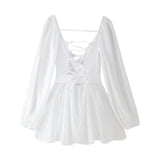 2025 Spring Women's Dress Sexy Hottie Skylit Lantern Sleeve V Collared Shoulder Dress
