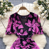 High-End Women's Dress 2025 New Design V-Neck Short-Sleeved Folding Body-Brepaired Hip Irregular Fishtail Skirt