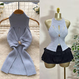 Light Luxury Gold Wind High-End Sleeveless Knitted Vest Women Summer Metal Kinesi Design Chic Hot Girl Top Tide