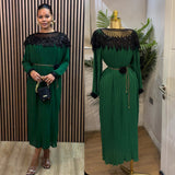 Autumn Retro Court Style Heavyweight Embroidered Long Hundred Folds Bubble Bubble Sleeve Dress Female 100 Folds