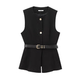 Spring 2025 New Women's Round-Neck With Sleeveless Belt Vest Women's Top