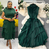 Elegant Three-Home Folded Dress Dress Wooden Ear Long Heavy Industry Pressure Folds High-End Exquisite Dress Woman