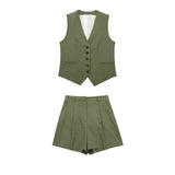 Women's 2025 Spring New Fashioned Colored Flax-Blend Vest + Shorts Set