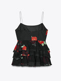 2025 Summer Black Rose Dress Women's New Korean Sling Dress Skirt Half Dress