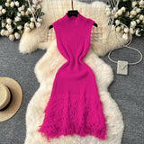 Simple Design Sleeveless Knitted Dress Women's Summer Hair-Throw Slimming Pure Hot Girl Short Skirt