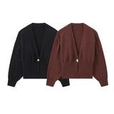 Autumn And Winter New Shaped Button Sweater Top Fashion Casual Simple Sense V-Neck Knitwear