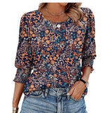 25 Color Women's Clothing 2025 Autumn Loose Leisure Printing Seven-Sleeve Round-Neck T-Shirt Top