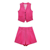 Women's 2025 Spring New Fashioned Colored Flax-Blend Vest + Shorts Set