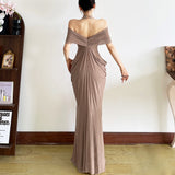 2025 Summer Fashion Trend Women's New V-Necked Bare Back Mesh Splicing Body And Hip Dress