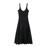 Black Spliced Vest Dress Woman 2025 New Hottie Sleeveless A-Word Swing Dress
