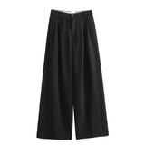 2025 Women's Autumn New Dress V-Neck Short Vest High-Waist Broad Leg Trousers Commuting Suit