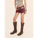 Hot Spliced Leopard-Print Denim Shorts Female Low-Waisted Tight Y2k Millenium Gynya Yam Ultra-Short Hot Pants