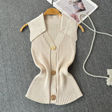 Small Fragrant Knitted Vest Women's Summer Thin Design Sense Niche POLO Collar Thin Short Chic Hanging Neck Top