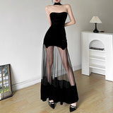 2025 Autumn And Winter New Women's Fashion Sexy Hanging Neck Bare Back Mesh Dress