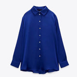 2025 New Women's Autumn Printing Multi-Color Silk Sipping Long-Sleeved Collar Loose Shirt Top
