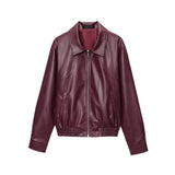 Women's Dress 2025 New Retro Simple Collar Zipper Leather Jacket
