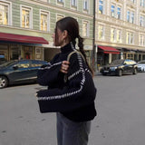 Ins New Color Splicing Wiring Design Casual Knitting Shirt Simple Light Short Thin Breathable Fashion