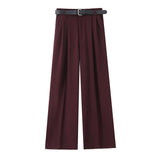 Women's Clothing 2025 New Fashion Comfortable With Belt High-Rise Double-Folded Trousers