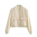 2025 New Women's Fashion French Big Pocket Short Autumn Bomber Jacket Jacket