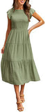 2025 Summer Hot Women's Clothing New To Take Flying Sleeves Pure Color Folding Short-Sleeved Dress Women