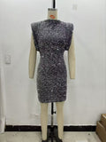 2025 Women's Beads Dress Dress Sleeveless Party With Cushioned Shoulder Mini Dress Y2K