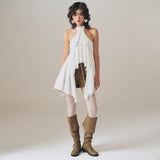 2025 Summer Fashion New Women's Personality Hottie Street Pat Rounded Sleeveless Tie With Irregular Design Vest Woman